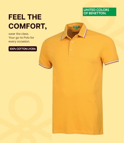 Image of United Colors of Benetton Polo T Shirt | Collar Tshirts | Half Sleeves Plain T Shirt | Solid Polo T-Shirt with Colored Collar Tipping
