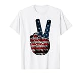 patriottico 4 luglio usa segno mano pace bandiera americana maglietta