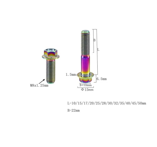 Image of Rison Titanium Bolts - Flanged Hex Head Titanium Bolt M8x1.25x20mm 6AL4V Aerospace Grade Ti, Rainbow Finished, Pack of 5