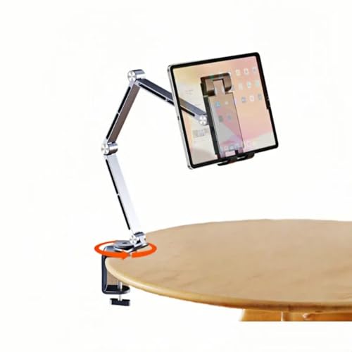 Moxamo Tablet-Ständer für iPad, 3-teiliger, Faltbarer Tablet-Ständer aus Aluminiumlegierung mit langem Arm, mit 360° drehbarer Basis, kompatibel mit 4,7–16 Zoll Display, iPad, Kindle (grau)