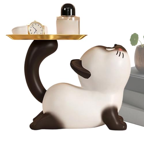 Figura de gatos como cuenco, decoración de escritorio de gatos con bandeja de almacenamiento, soporte para llaves de resina y cuenco, para joyas de dulces y objetos pequeños, mesa de entrada, casa o