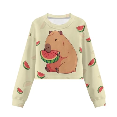 Girls Cropped Sweatshirts Crewneck Long Sleeve Shirts for Girls 5-14 Years Cute Kawaii Pullover for School4
