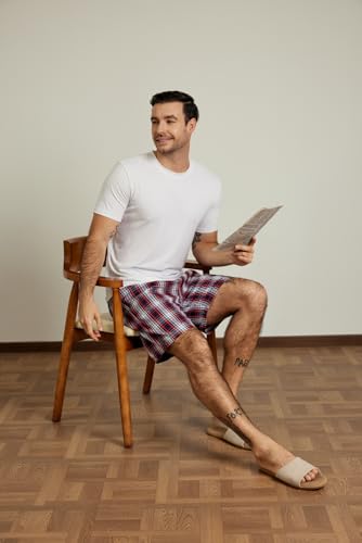 Image of MoFiz Men's Sleepwear Shorts Pajama Bottom Lounge Short Plaid Button Open Fly 3Pack