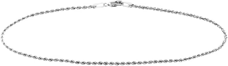 JewelryWeb 14k Solid Yellow Gold Hollow Rope Chain Ankle Bracelet 10 Inch Anklet for Women and Men in