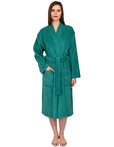 TowelSelections Albornoz de mujer de rizo de algodón de baja torsión XS y pequeña, color verde
