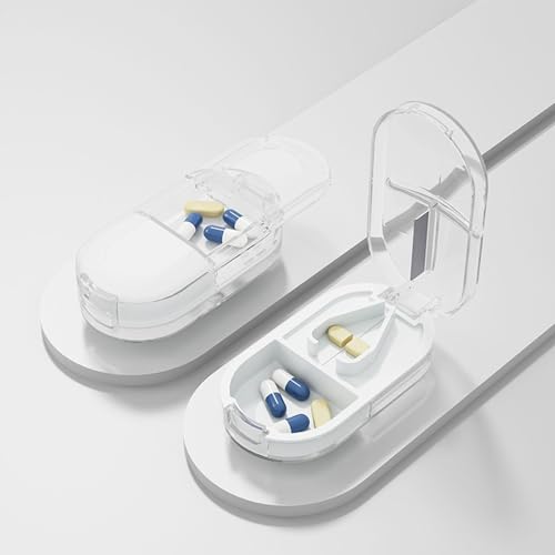 Pill Cutter,Pill Splitter,Cuts Pills Vitamins Tablets Bottom Medicine Storage Box, Easy to Carry, Easy to Disassemble and Clean (White)
