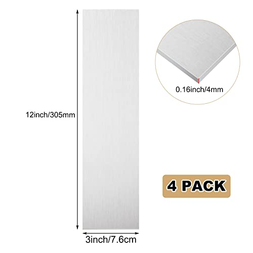 Image of 4 Pack 6061 Aluminum Sheet Metal 3x12x1 /8 Inch Flat Plain Thin Aluminum Plate Covered with Protective Film, Finely Polished and Deburred, Aluminum Metal Plate for Crafting, lndustry