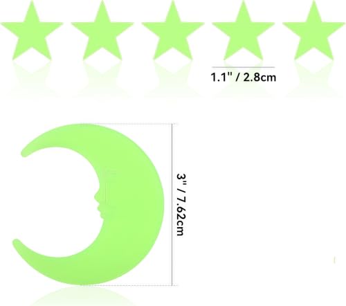 蓄光シール 光る星と月のステッカー、プラスチック3D、蛍光パッチ、星100個と月1個セット、室内装飾用