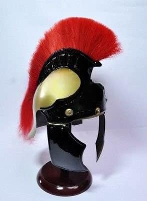 Greco Roman Helmet Black Crest Helmet with Red Plume by Nauticalmart