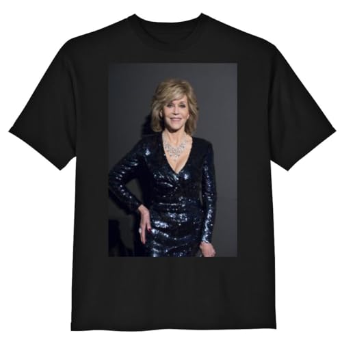 Jane Fonda - Men's Premium Crewneck T-Shirt – Lightweight, Soft Cotton, Perfect Everyday Fit PIAP PDI899130, Black, Medium