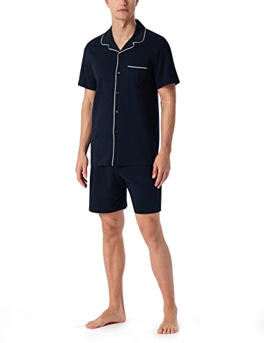 Preisvergleich Produktbild Schiesser Herren Schlafanzug Kurz Mit Knöpfen Wärmere Baumwolle - Fein Interlock Pyjamaset, Dunkelblau_179297, 52 EU