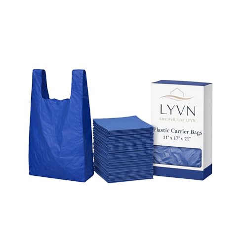 LYVN Plastic Carrier Bags Blue Heavy Duty Vest Style 11 x 17 x 21 Inches (Carry Bags Plastic Retail Carrier Bag) (100 Blue)