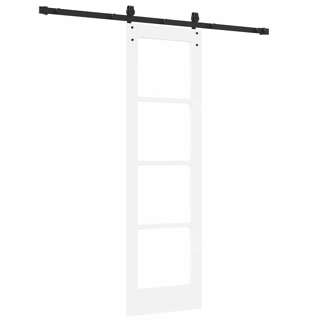 Drzwi przesuwne białe z litego drewna sosnowego i szkła 61 x 198,5 cm z cichym mechanizmem przesuwnym, nie zajmują dużo miejsca do wnętrz, nowoczesne wzornictwo do salonu, sypialni, kuchni