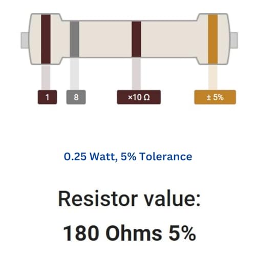 Image of 180 Ohm Resistor 1 /4W 5% Tolerance, Pack of 100 (180 Ohm)