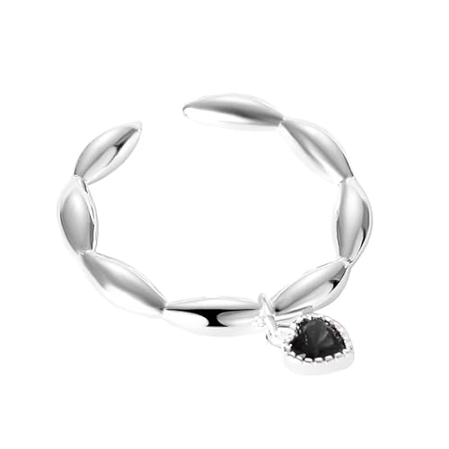 Eternal Love Heart Dangle Rings S925 Sterling Silver Adjustable Open Dangling Charm Cz Crystal Engagement Promise Ring Wedding Statement Middle Finger Stacking Jewelry Gifts For Women Girls Xmas Valentine's Day Anniversary Girlfriend Wife (Black Cz) #TOP5