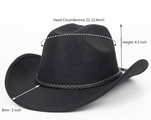 Image of Women-Classic-Western-Cowboy-Shapeable-Hat - Men-Roll-Up-Wide-Brim-Felt-Fedora-Hats-Cowgirl-Hat with Belt Buckle(M-L)