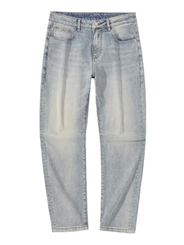 Jeans Pants Trousers Denim Spring Men's Retro Blue Elastic Letter Embossed Straight Tube Casual Versatile Long