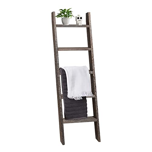 Natsukage Rustic Wooden Blanket Ladder - Farmhouse Decorative Ladder Shelf for Living Room, Bathroom, Bedroom (63" x 22", Rustic Walnut)
