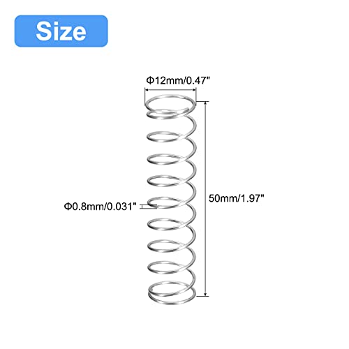 Image of uxcell Compression Spring, 5Pcs 304 Stainless Steel, 12mm OD, 0.8mm Wire Size, 50mm Free Length, Silver Tone
