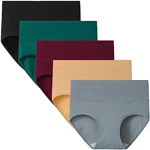 INNERSY Womens High Waisted Underwear Cotton Panties Regular & Plus Size 5-Pack(XL,Dark Vintage)