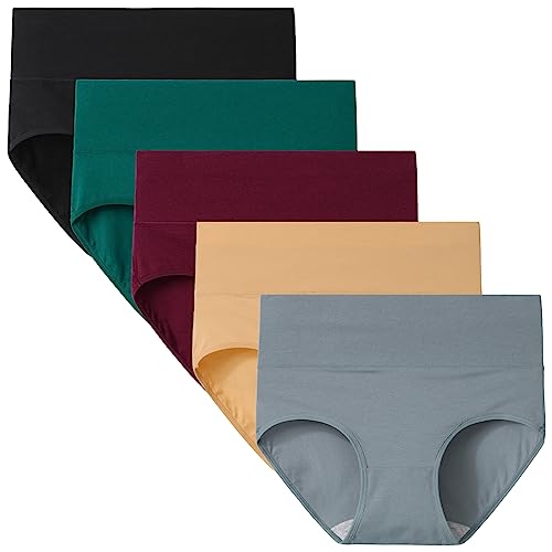 Innersy Womens High Waisted Underwear Cotton Panties Regular & Plus Size 5-Pack(Xl,Dark Vintage) #TOP3