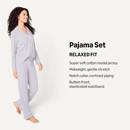 Image of Amazon Essentials Women's Long Sleeve Cotton Modal Pajama Set, Loungewear with Full-Length Bottom