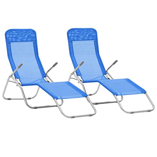 vidaXL 2X Tumbonas Plegable Basculante Textileno Azul Sofá Cama Asiento Jardín