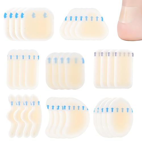 Lot de 32 pansements pour ampoules, talon, ampoules, protection du pied de la vessie, pansements hydrocolloïdes, talon invisible, soulagement des douleurs de...