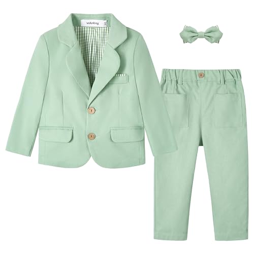 Volunboy Costume Bébé Garçon 2 Pièces Ensemble de Cérémonie Blazer et Pantalon pour Mariage et Fête(Taille 110,3-4 Ans,Vert)