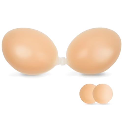 candyfouse Sticky Bra, Strapless Adhesive Invisible Viscous, Push Up Reusable Silicone Bra for Backless Dresses