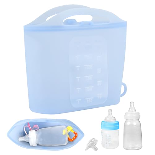 1.5L Breast Pump Sterilizer Bags, Reusable Sterilizer Bags for Baby Bottles Silicone Microwave Sterilizer Bag Mom Must-Have Accessories for Pacifiers Breast Pump for Home On-The-Go (Blue)