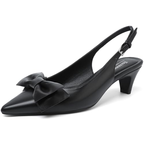 Susanny Black Slingback Kitten Heels for Women Bow Closed Pointed Toe Dress Shoes Low Heels Sexy Kitten Pumps Wedding Party Evening Prom Dance Ankle Strappy Dressy Shoes 7