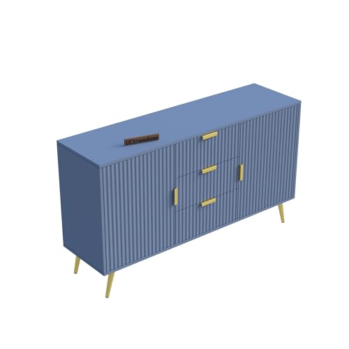 Image of Wooden Sideboard Cabinet for Living Room | Side Board with 3 Drawers & 2 Doors Cabinet Storage for Dining, Drawing and Home Office | HDMR Premium Wood & Iron | Dark Grey & Golden