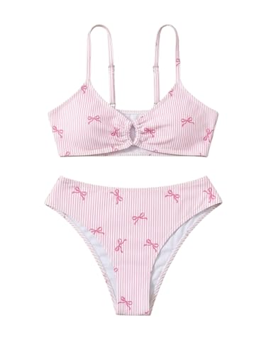Image of COZYEASE Girls' 2 Piece Ditsy Floral Print Knot Front Ruched Triangle Bikini Swimsuit