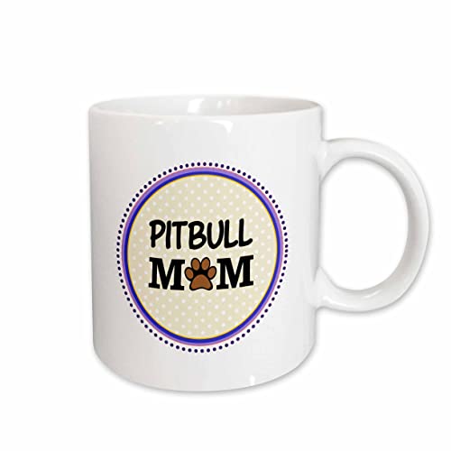 3dRose mug_151794_1 Pitbull Dog Mom Doggie Mama By Breed Paw Print Mum Love Doggy Lover Proud Pet Owner Circle Ceramic Mug, 11-Ounce