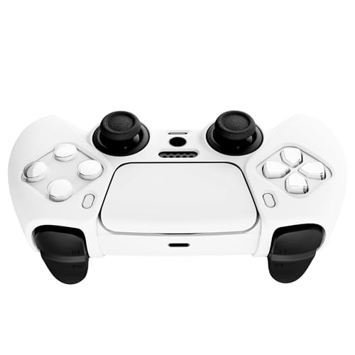 PlayVital White Pure Series Anti-Slip Silicone Cover Skin for ps5 Controller, Soft Rubber Case for ps5 Wireless Controller with White Thumb Grip Caps - Image 5