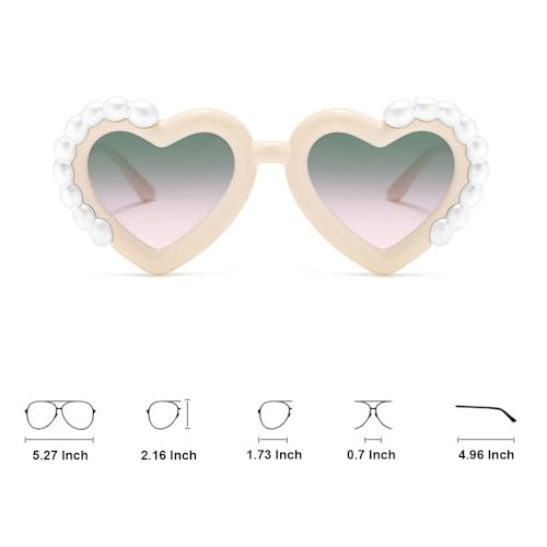 Image of Ridering Toddle Girl Peal Heart Sunglasses,UV 400 Protection for Toddler Party Beach Shades Age 2-8