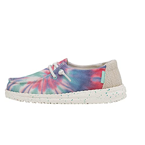 Image of HEYDUDE Girl's Wendy Youth Rose Candy Tie Dye Size 5 | Girl's Shoes | Girl's Lace Up Loafers | Comfortable & Light-Weight