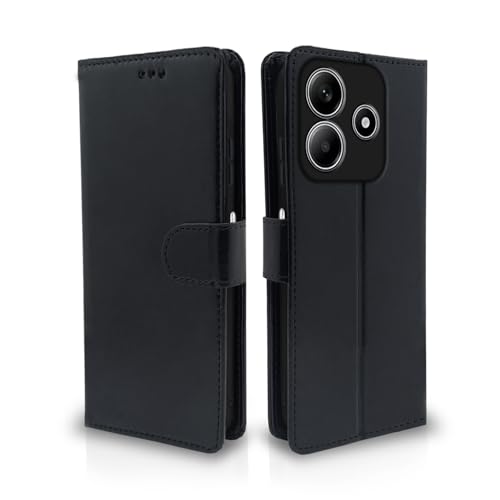 Image of Amazon Basics Flip Cover for Redmi Note 14 5G Leather Finish | Wallet Stand and Shock Proof | Inside TPU with Card Pockets | Complete Protection Flip Case (Black)