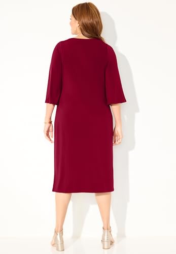 Catherines Women's Plus Size Bell-Sleeve Lace-Up Shift Dress2