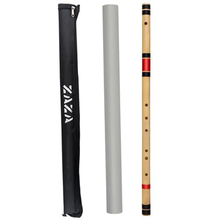 Zaza Percussion- Professional Polished Bamboo Bansuri Flute - (Indian Flute) With Carry Bag (19'' C-Middle)