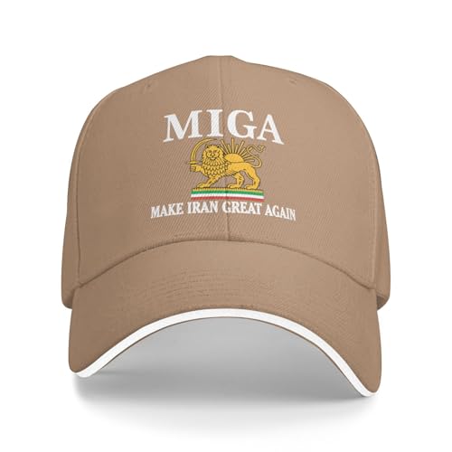 peiyeety Chapeau « Make Iran Great Again » (Rendre l'Iran à Nouveau Grand) - Vieux Iran - Drapeau Persan - Lion et Soleil - Marron