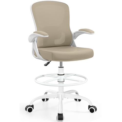 Drafting Office Chair with Lumbar Support and Flip-up Arms