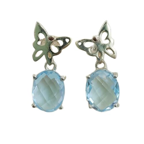 Boucles d'oreilles topaze bleue ovale et argent sterling 925 d'une brillance absolue