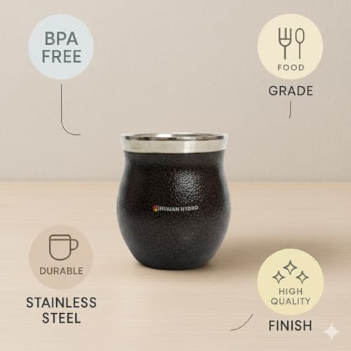 Image of Human Hydro Stainless Steel Coffee Mugs Set of 6 - 150 ml Each | Premium Kulhad Cups with Dark Brown Textured Finish | Rust-Free, Durable & Spill-Proof Tea & Coffee Cups