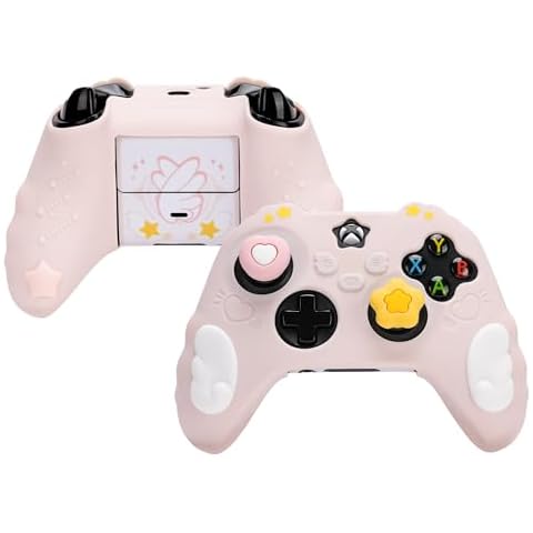 GeekShare Controller Skin Grips Set for Xbox Silicone Protective Cover Skin Case Compatible with Xbox Series X Controller with 2 Thumb Grip Caps and 2 Stickers - Star Wings Series - Pink Cover