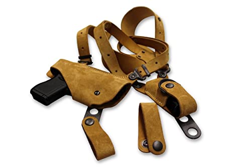 Premium Suede Leather Shoulder Holster With Single Magazine Carrier Fits Standard Without Rail Glockk 43X Subcompact 9Mm 3.41", Right Hand Draw Natural Color #1491# #TOP7