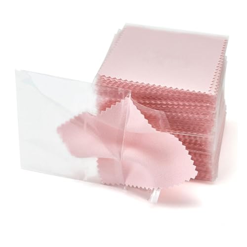 100 panni per la pulizia dei gioielli professionali confezionati singolarmente panno lucidante rosa-argento 8 x 8 cm