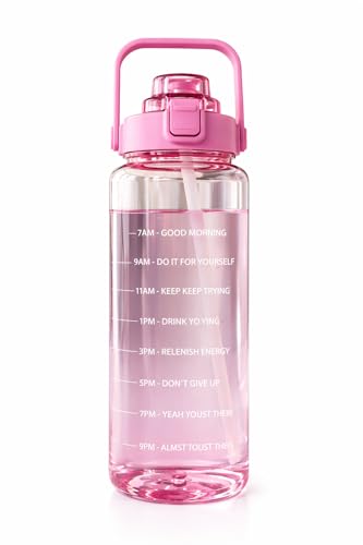 Image of Motivational Water Bottle 2 Litre with Time Marker | Leak Proof BPA Free Gym Bottle | Sports Drinking Bottle with Straw & Handle for Office, Gym, School (purple and pink)