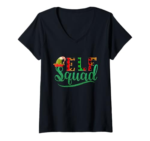 Femme Elf Squad Funny Family Christmas Matching Pajamas Xmas Elf T-Shirt avec Col en V